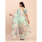 Women's Linen Cotton Printed Saree With Unstitched Blouse 5.5Mtr (Sea Green)