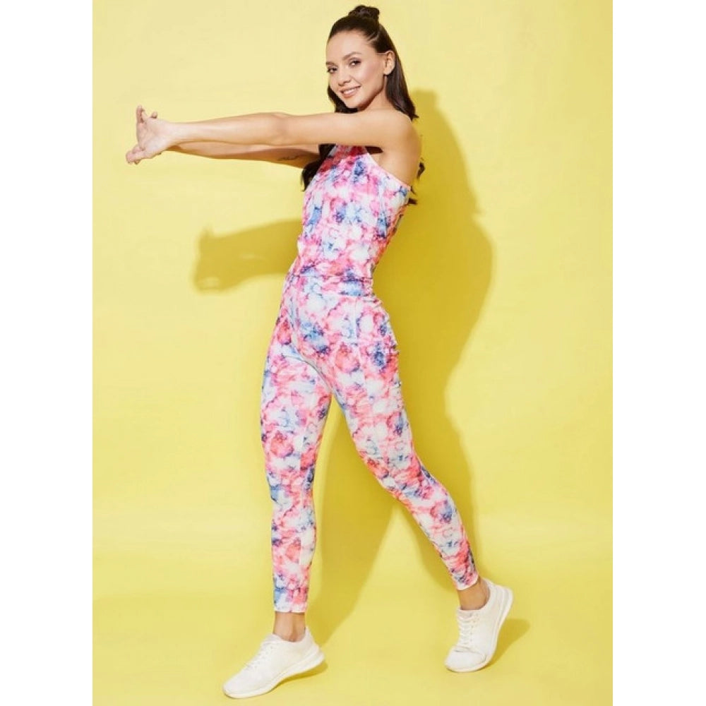 Women's Polyester Lycra Printed Sleeveless Active Wear (Multicolor)