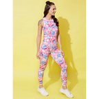 Women's Polyester Lycra Printed Sleeveless Active Wear (Multicolor)