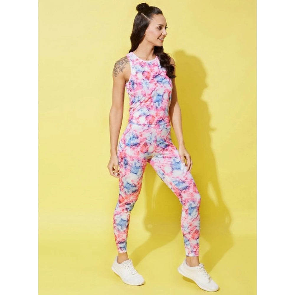 Women's Polyester Lycra Printed Sleeveless Active Wear (Multicolor)