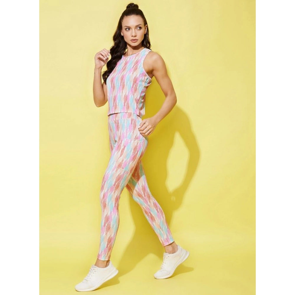 Women's Polyester Lycra Printed Sleeveless Active Wear (Multicolor)