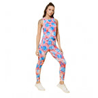 Women's Polyester Lycra Printed Sleeveless Active Wear (Multicolor)