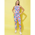 Women's Polyester Lycra Printed Sleeveless Active Wear (Multicolor)