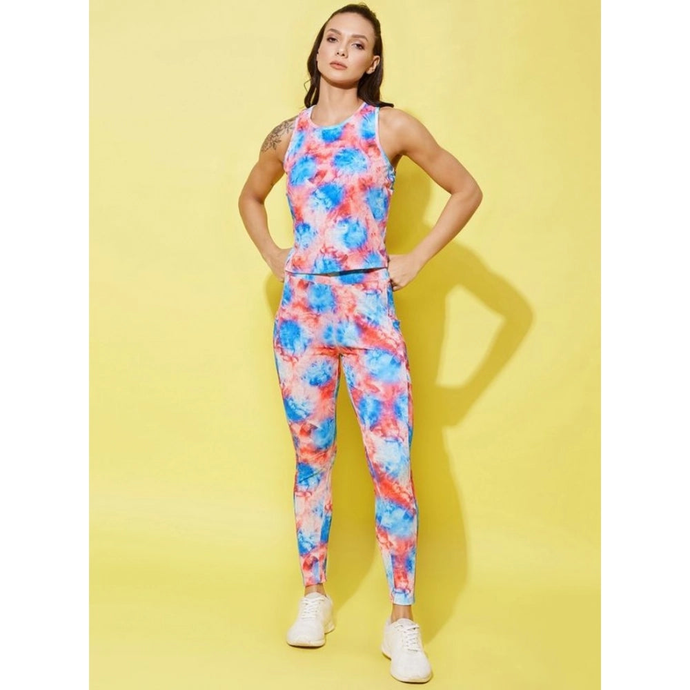 Women's Polyester Lycra Printed Sleeveless Active Wear (Multicolor)