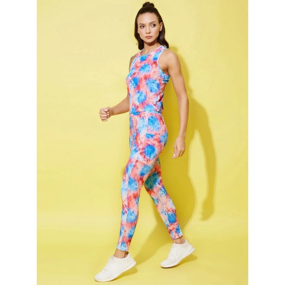 Women's Polyester Lycra Printed Sleeveless Active Wear (Multicolor)