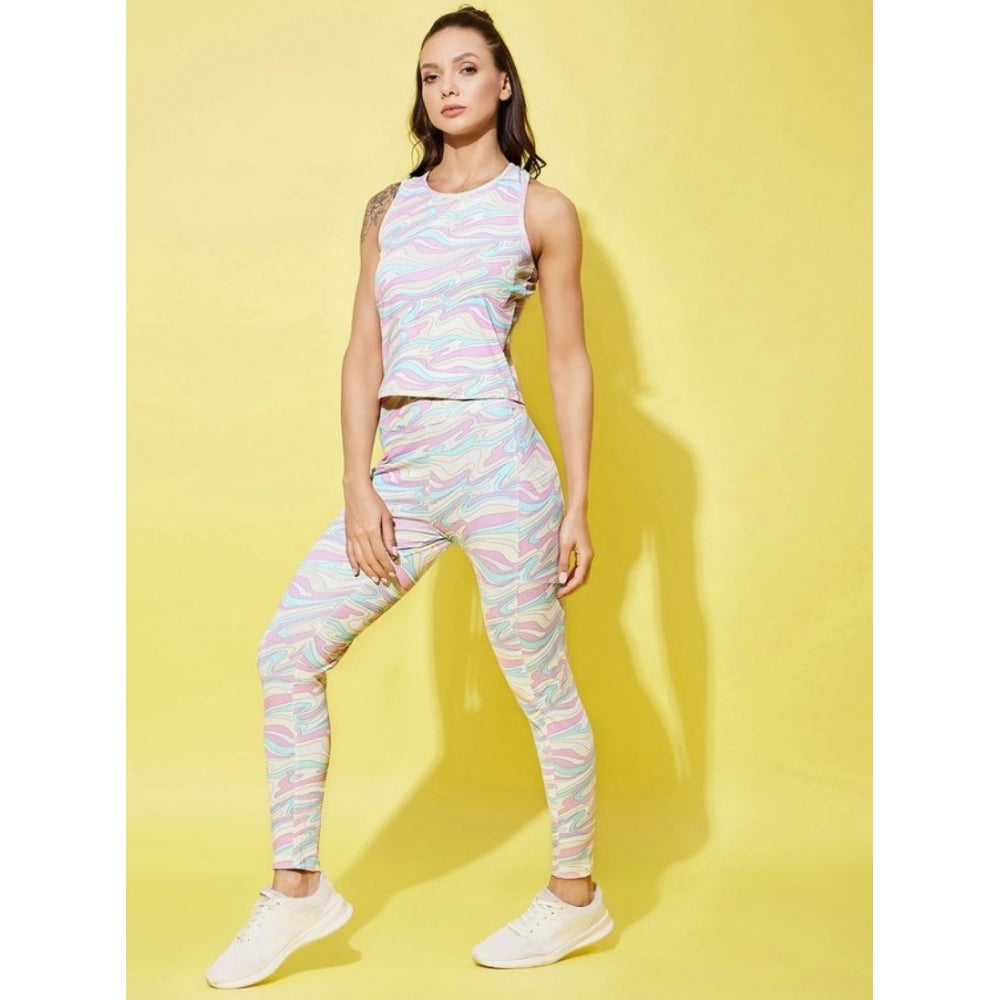 Women's Polyester Lycra Printed Sleeveless Active Wear (Multicolor)