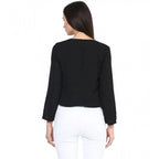 Women's Polyester Solid Long Sleeves Blazer (Black)