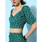 Women's Polyester Floral Short Sleeve Co-Ord Set (Green)