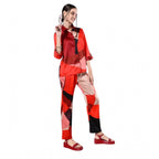 Women's Satin Colour Block Long Sleeves Co-Ord Set (Multicolor)