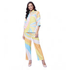 Women's Polyester Colour Blocking 3-4th Sleeve Co-Ord Set (Multicolor)
