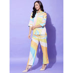 Women's Polyester Colour Blocking 3-4th Sleeve Co-Ord Set (Multicolor)