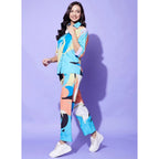 Women's Polyester Colour Blocking 3-4th Sleeve Co-Ord Set (Multicolor)