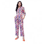 Women's Polyester Floral 3-4th Sleeve Co-Ord Set (Multicolor)