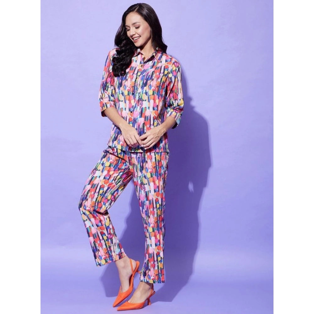 Women's Polyester Floral 3-4th Sleeve Co-Ord Set (Multicolor)