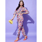 Women's Polyester Floral 3-4th Sleeve Co-Ord Set (Multicolor)