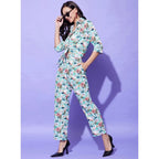 Women's Polyester Floral 3-4th Sleeve Co-Ord Set (Multicolor)