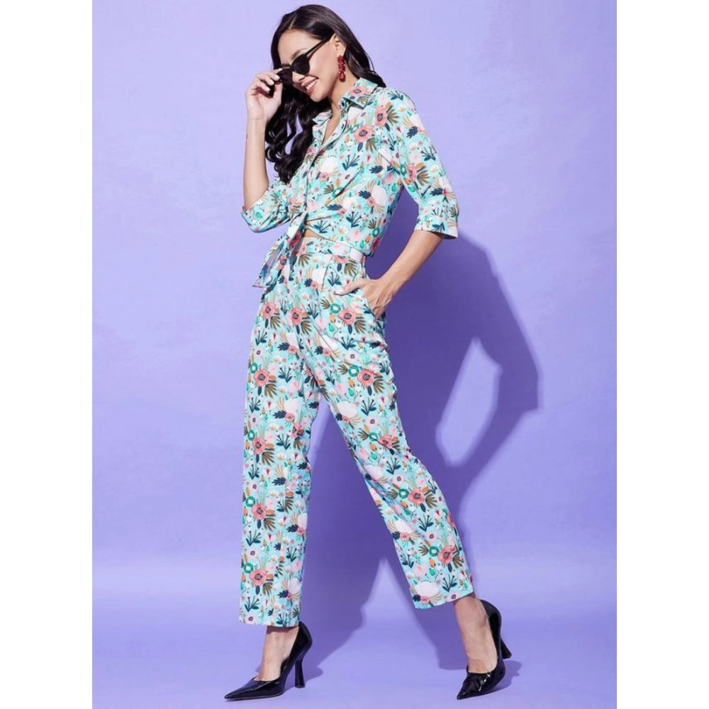 Women's Polyester Floral 3-4th Sleeve Co-Ord Set (Multicolor)
