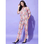 Women's Polyester Floral 3-4th Sleeve Co-Ord Set (Multicolor)