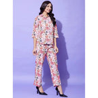 Women's Polyester Floral 3-4th Sleeve Co-Ord Set (Multicolor)