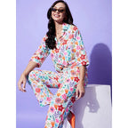Women's Polyester Floral 3-4th Sleeve Co-Ord Set (Multicolor)