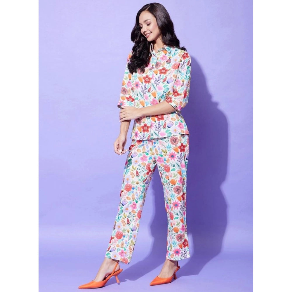 Women's Polyester Floral 3-4th Sleeve Co-Ord Set (Multicolor)