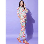Women's Polyester Floral 3-4th Sleeve Co-Ord Set (Multicolor)