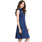 Women's Denim Solid Sleeveless Dress (Navy Blue)