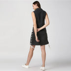 Women's Denim Solid Sleeveless Dress (Black)