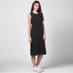 Women's Denim Solid Sleeveless Dress (Black)