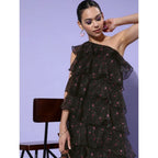 Women's Organza Tiered Sleeveless Dress (Black)