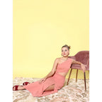 Women's Polyester Lycra Solid Sleeveless Dress (Pink)
