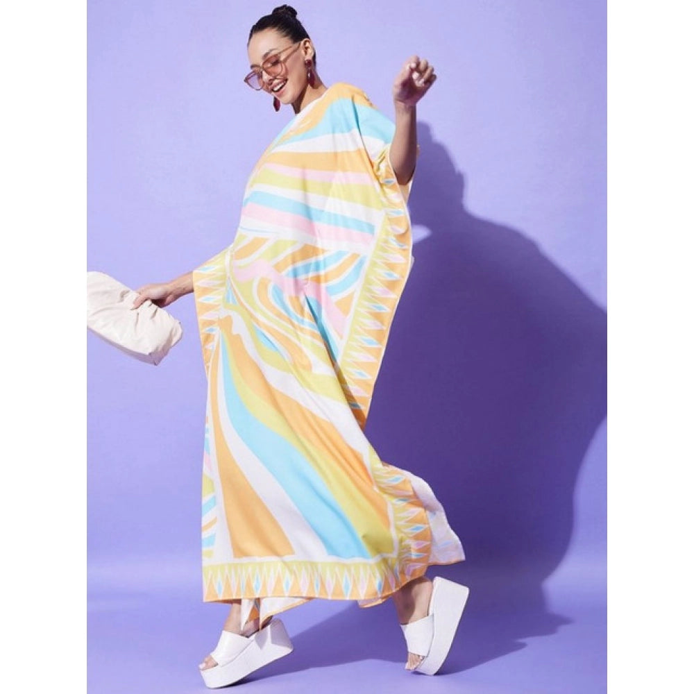 Women's Satin Colour Blocking Kaftan Dress (Multicolor)