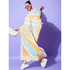 Women's Satin Colour Blocking Kaftan Dress (Multicolor)