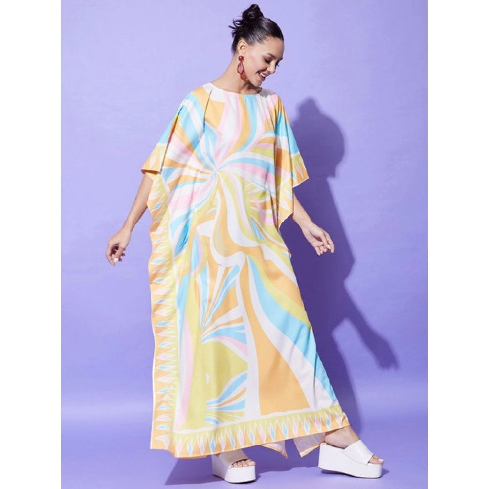 Women's Satin Colour Blocking Kaftan Dress (Multicolor)