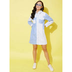 Women's Denim Solid Long Sleeves Dress (Blue)