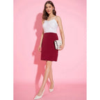 Women's Polyester Lycra Color Blocking Shoulder Straps Dress (White - Maroon)