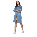 Women's Denim Washed Long Sleeves Jacket (Blue)
