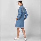 Women's Denim Washed Long Sleeves Jacket (Blue)