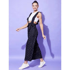 Women's Rayon Pinafore Shoulder Straps Jumpsuit (Black)