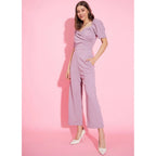 Women's Polyester Lycra Solid Puff Sleeve Jumpsuit (Lavender)