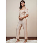 Women's Polyester Shimmer Self Design Short Sleeve Jumpsuit (Gold)
