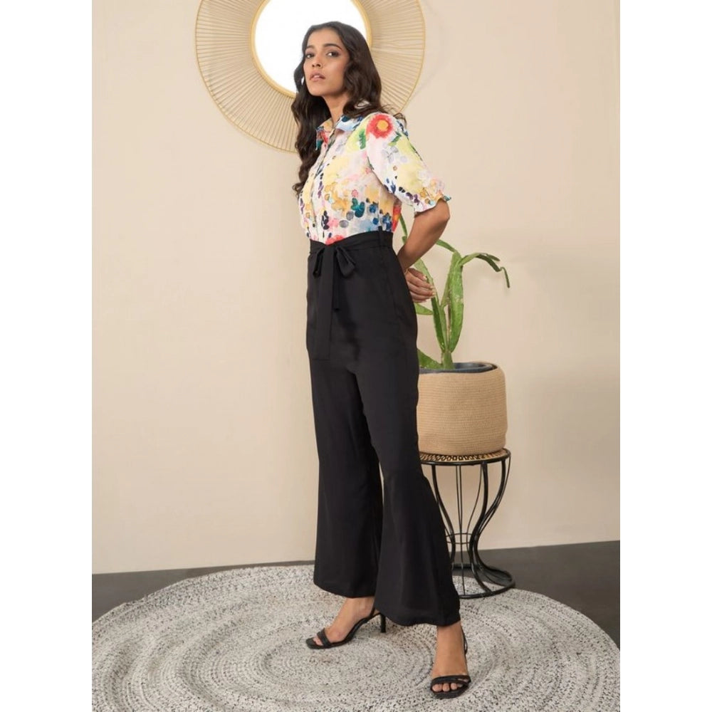 Women's Polyester Floral Half Sleeves Jumpsuit (Multicolor)