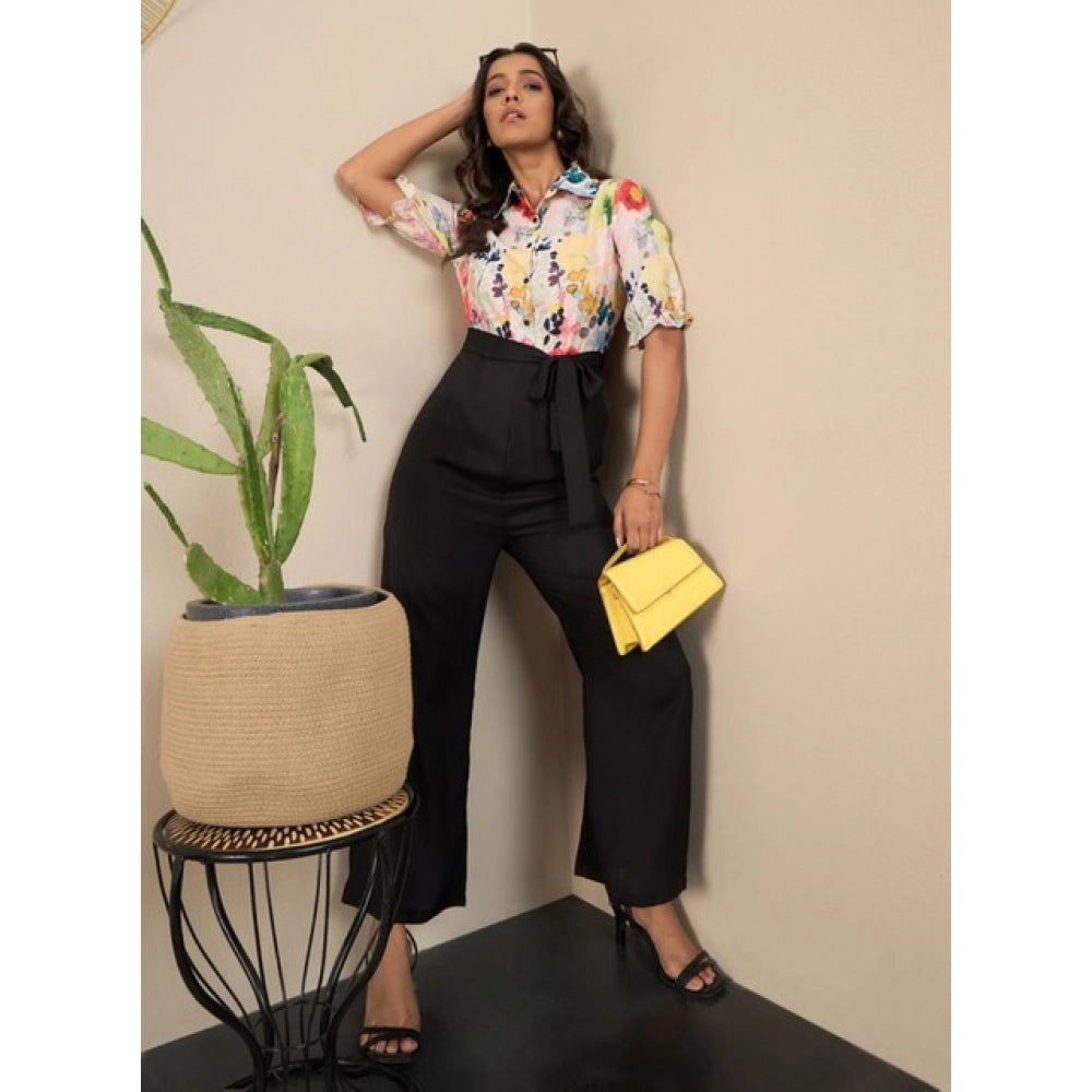 Women's Polyester Floral Half Sleeves Jumpsuit (Multicolor)