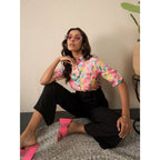 Women's Polyester Floral Half Sleeves Jumpsuit (Multicolor)