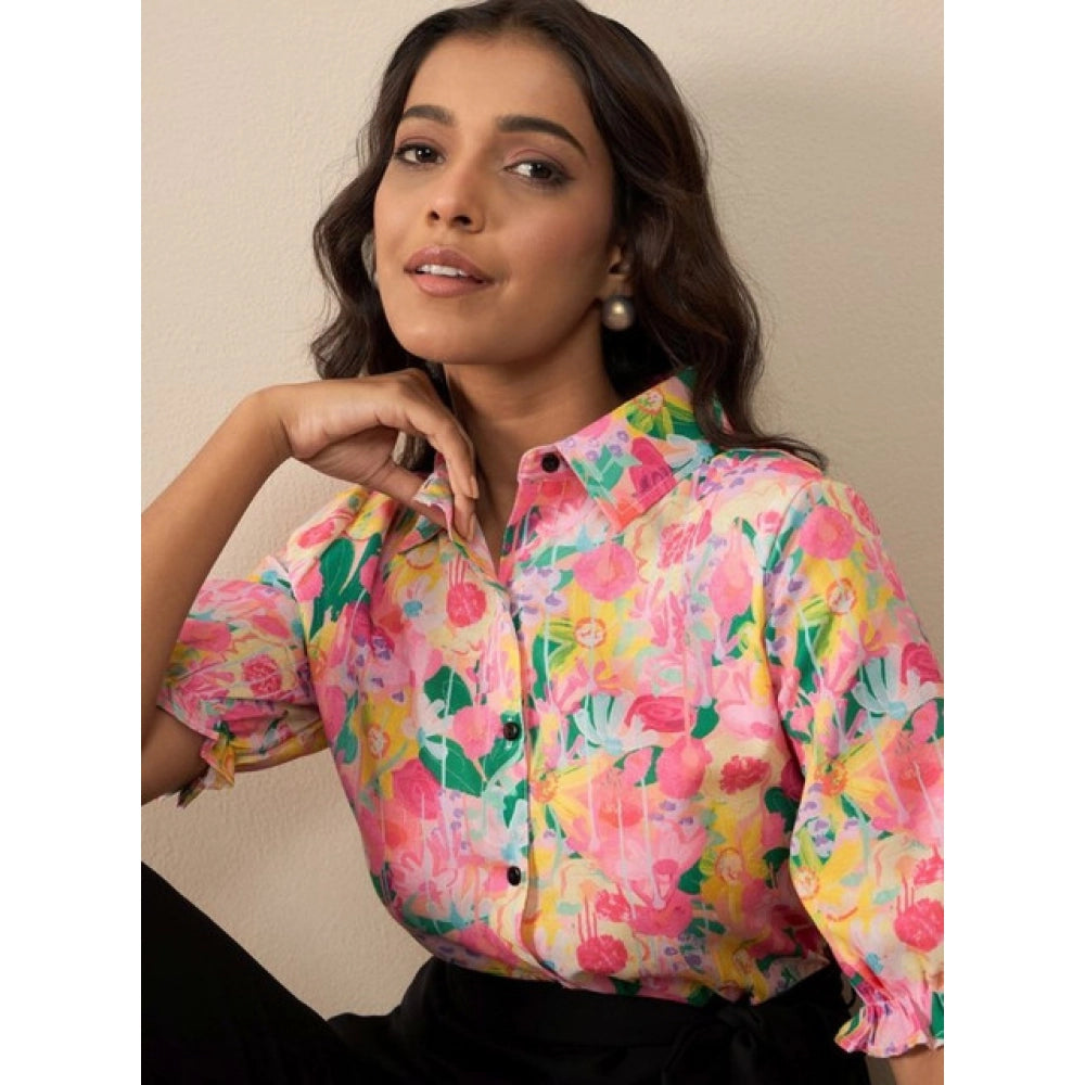 Women's Polyester Floral Half Sleeves Jumpsuit (Multicolor)