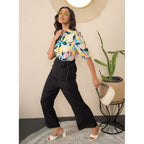 Women's Polyester Floral Half Sleeves Jumpsuit (Multicolor)