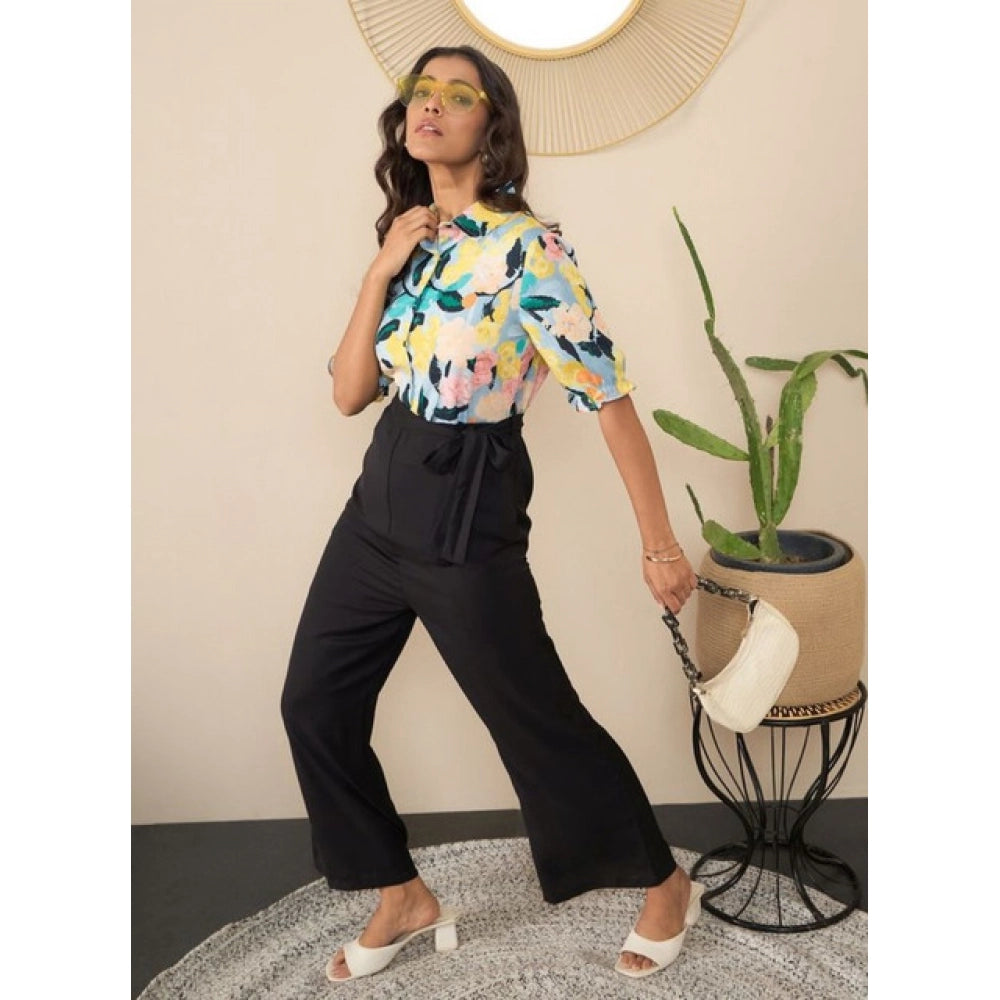 Women's Polyester Floral Half Sleeves Jumpsuit (Multicolor)