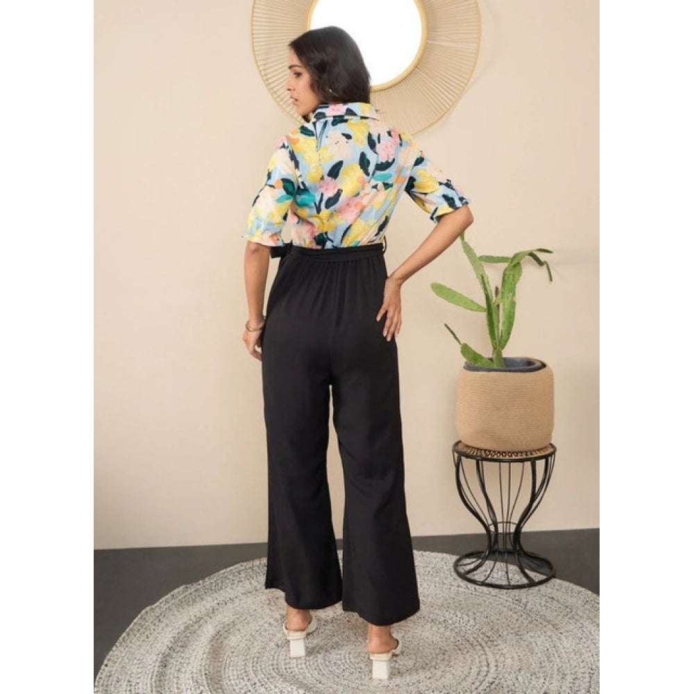 Women's Polyester Floral Half Sleeves Jumpsuit (Multicolor)