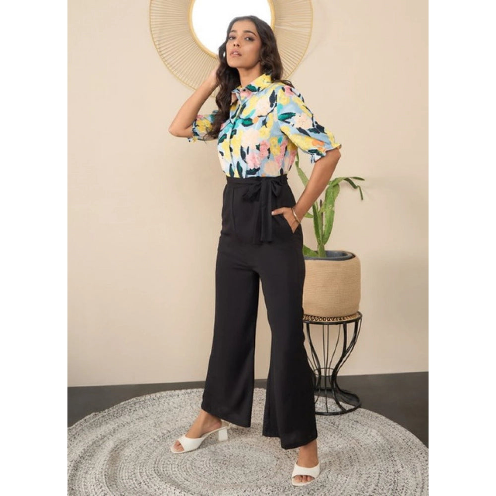 Women's Polyester Floral Half Sleeves Jumpsuit (Multicolor)