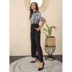Women's Satin And Polyester Floral Half Sleeves Jumpsuit (Grey - Black)